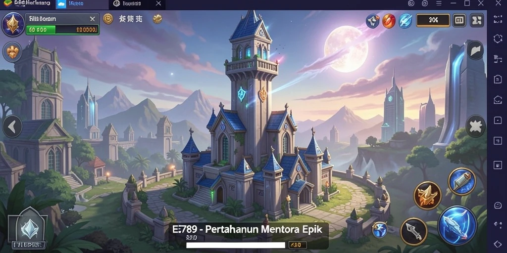 Screenshot gameplay EE789 yang menampilkan pertahanan menara yang epik.