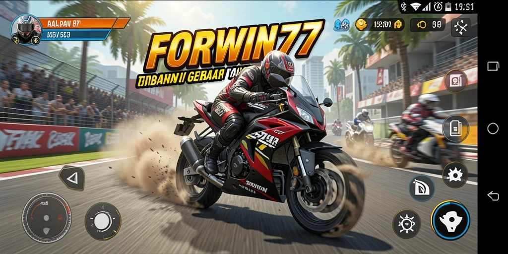 Tampilan gameplay balapan motor yang seru dan mendebarkan.