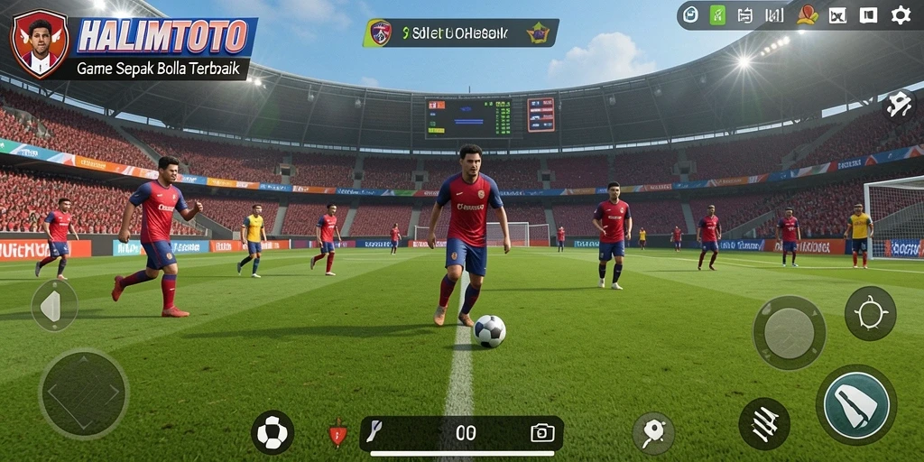 Tampilan seru gameplay sepak bola di HALIMTOTO.