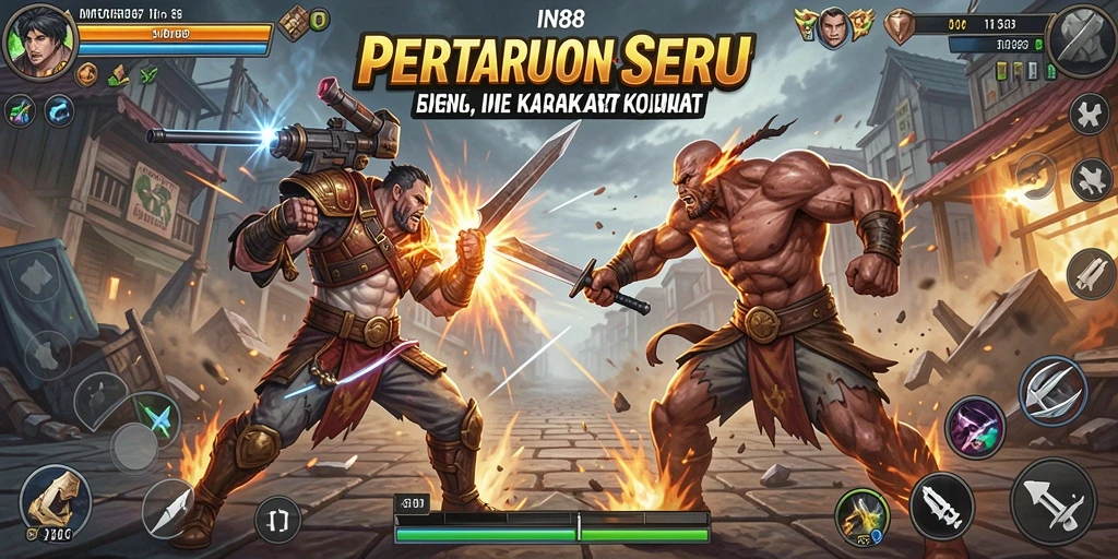 Screenshot gameplay IN88 yang menunjukkan aksi bertarung yang intens.
