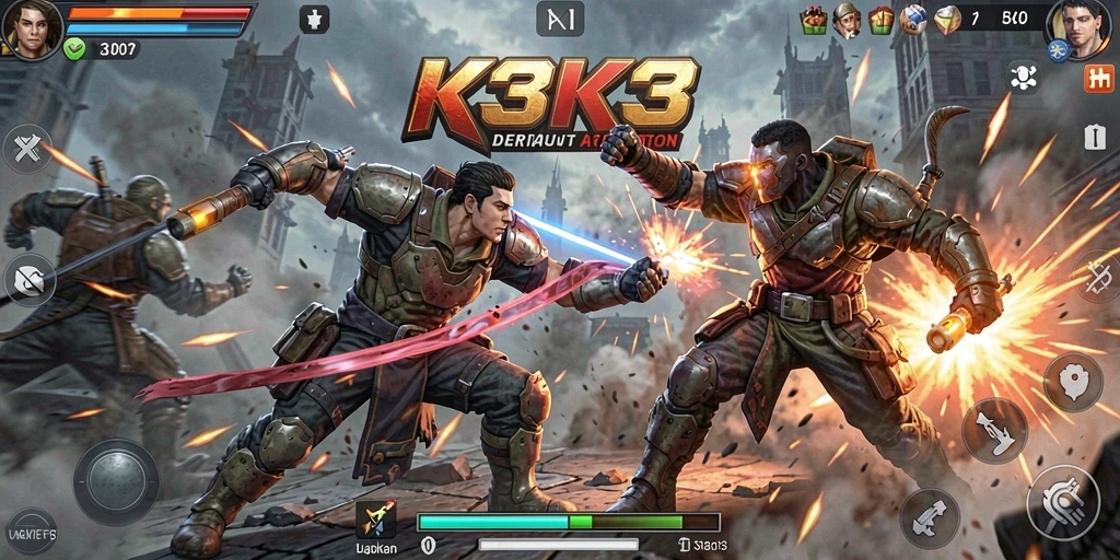 Tampilan gameplay K3K3 yang menegangkan dan penuh aksi.