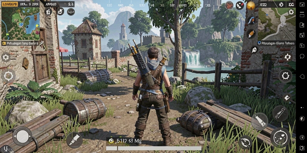 Screenshot gameplay LOVE678 menampilkan petualangan di dunia terbuka yang luas.