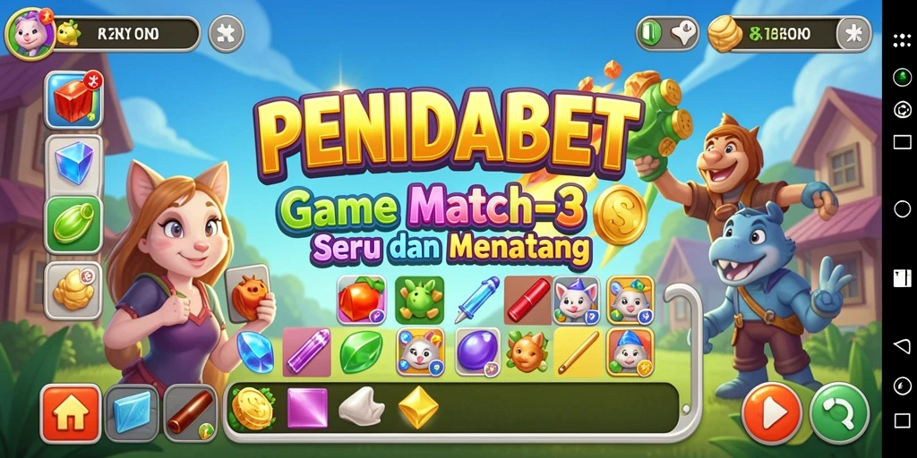 Screenshot utama dari gameplay PENIDABET yang menampilkan keseruan Match-3.