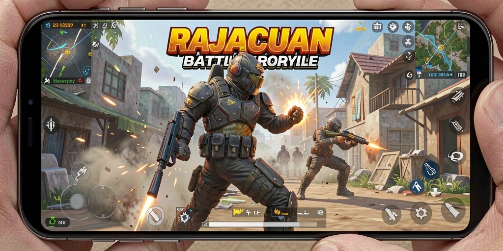 Gameplay seru RAJACUAN dalam pertarungan Battle Royale.