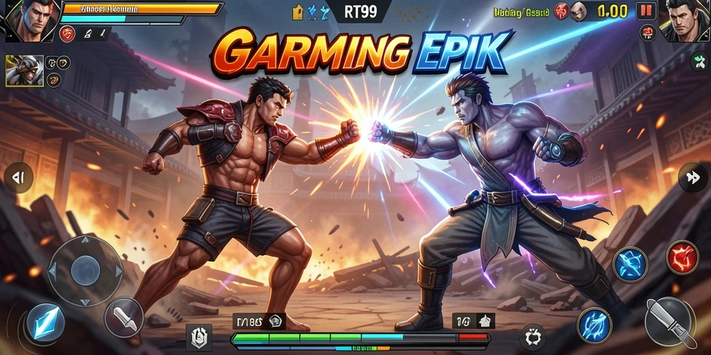 Tampilan gameplay RT99 dengan karakter bertarung yang dinamis.