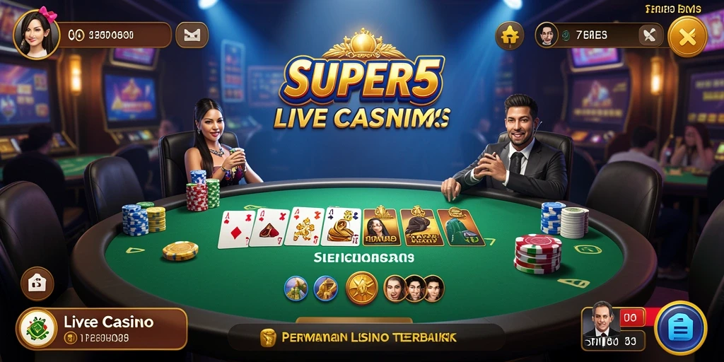Screenshot utama SUPER5 menampilkan dealer langsung dan gameplay yang mendebarkan.