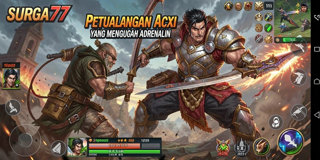 Tangkapan layar utama menunjukkan aksi seru dalam SURGA77.