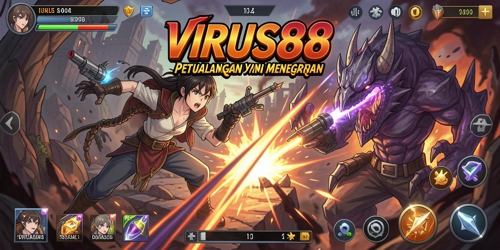 Screenshot gameplay VIRUS88 menampilkan pertarungan seru karakter Anime.
