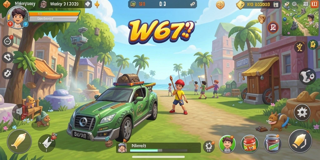 Tampilan gameplay W67 dengan grafis cerah dan menawan.